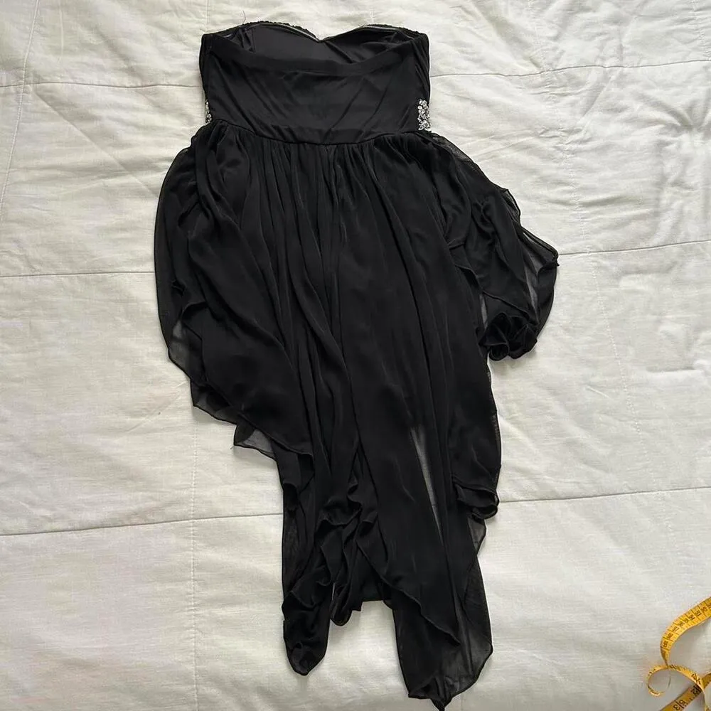 Y2K My Michelle black strapless dress sequined waistband handkerchief hem skirt - Image 4