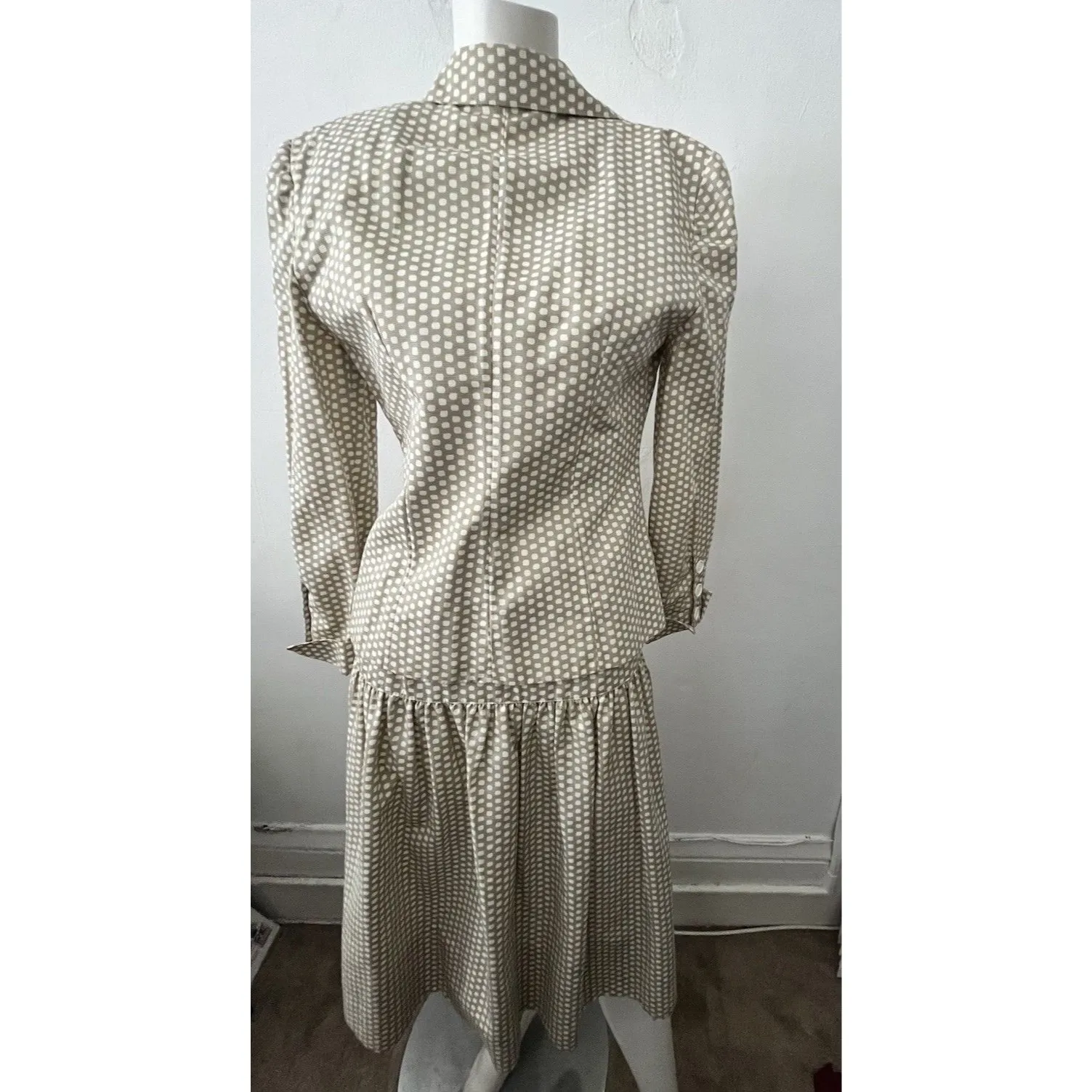 Vtg 80s Adele Simpson Skirt Suit 4 Green Polka Dot Retro Preppy Old Money Glam - Image 3