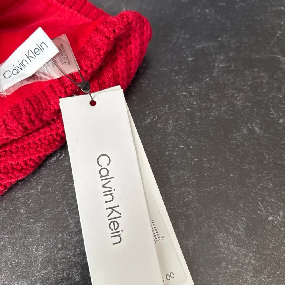 CALVIN KLEIN Women’s Textured Faux Fur Pom Pom Red/black Beanie NWT $58 - Image 10