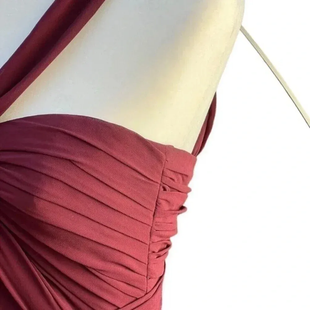 Amsale Sz 0 Cerisa Ruby Bridesmaid Gown Full‎ Chiffon Skirt Ruched Bodice GB033F - Image 4