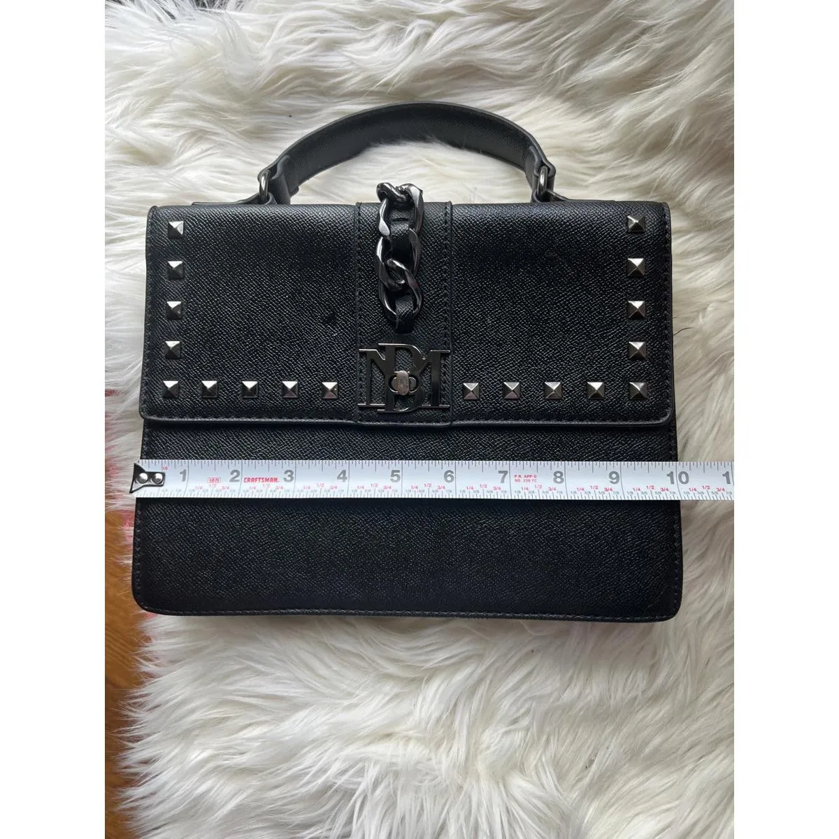 Badgley Mischka  Black Leather Studded Satchel - Image 6