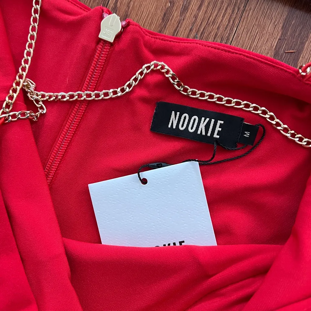 NOOKE Red Chain Strap Mini Dress M - Image 8