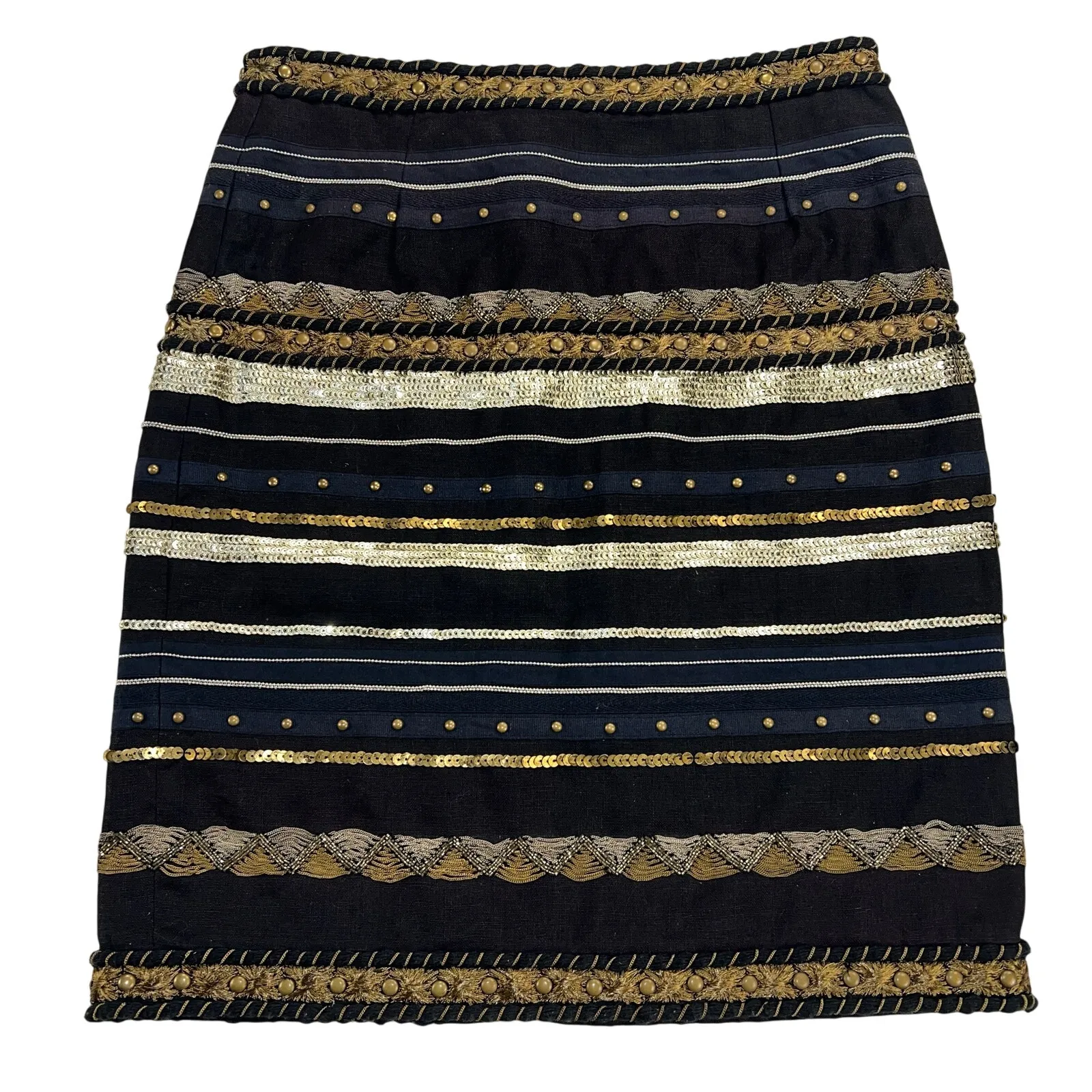 Worth New York Black Custom Maximalist Mixed Metals Beaded Artistry Skirt Size 2 - Image 16