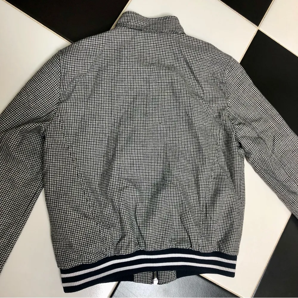 Trafaluc Houndstooth Bomber Jacket Ribbed Retro Academia Black White Moto L - Image 9