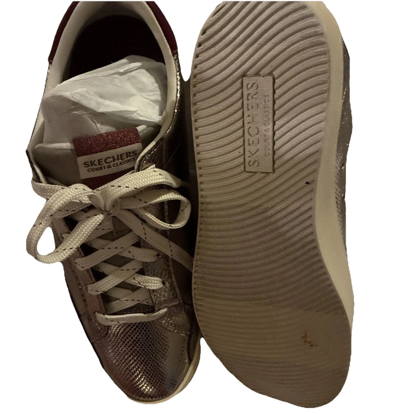 NEW Skechers Women’s Gold Glimmer Chic Court & Classics Sneaker Tennis Shoes 7.5 - Image 4