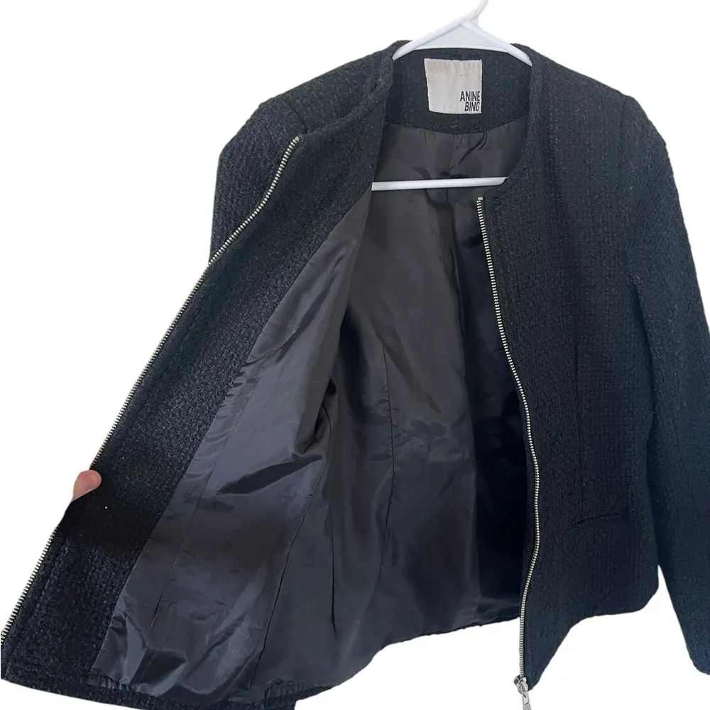 ANINE BING  Black Tweed Zip Up Jacket - Image 8