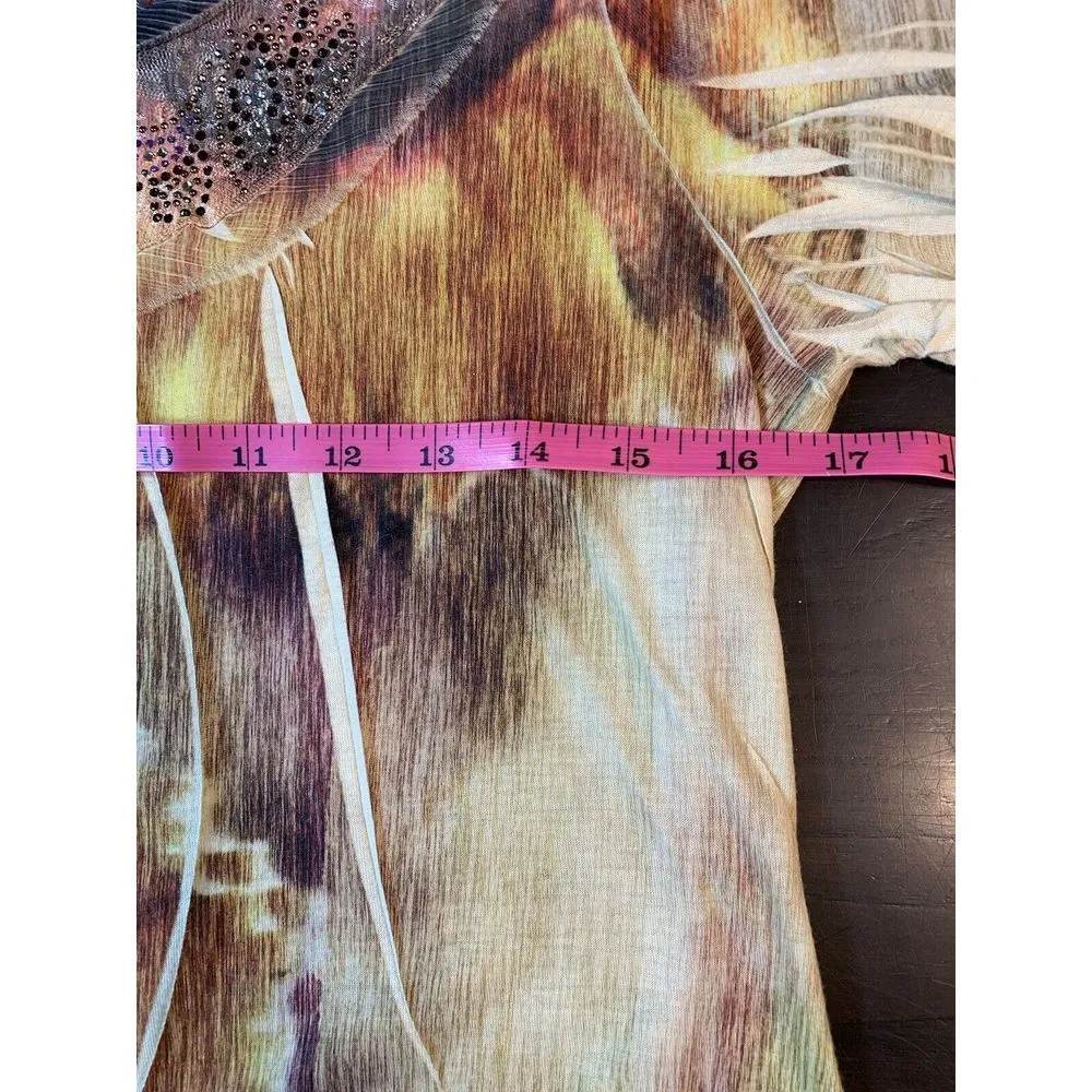 Chicos 0 Blouse Top Small Brown Floral Stretch‎ Embellished Lace Feathers Shirt - Image 11