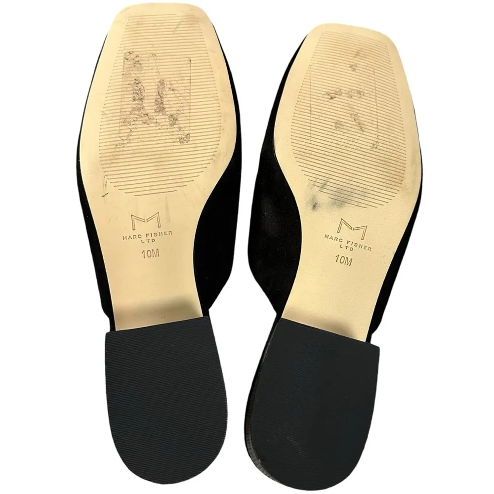 Marc Fisher Black Suede Mules 10 Gothic Tulle Rosette Bow Embellished Edwardian - Image 10