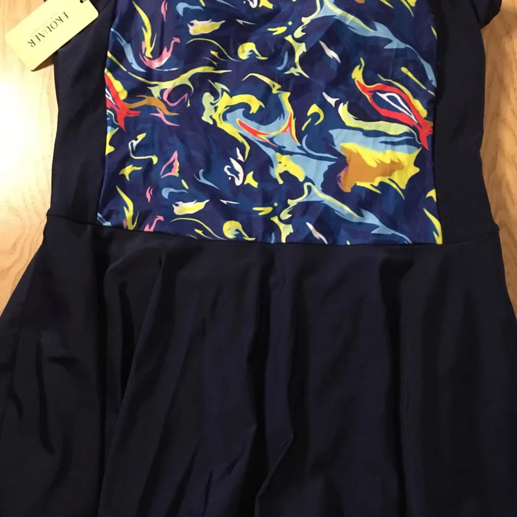 B44 New Women’s Ekouaer Swim Dress Ruched Front Navy Size XXLarge Blue - Image 6