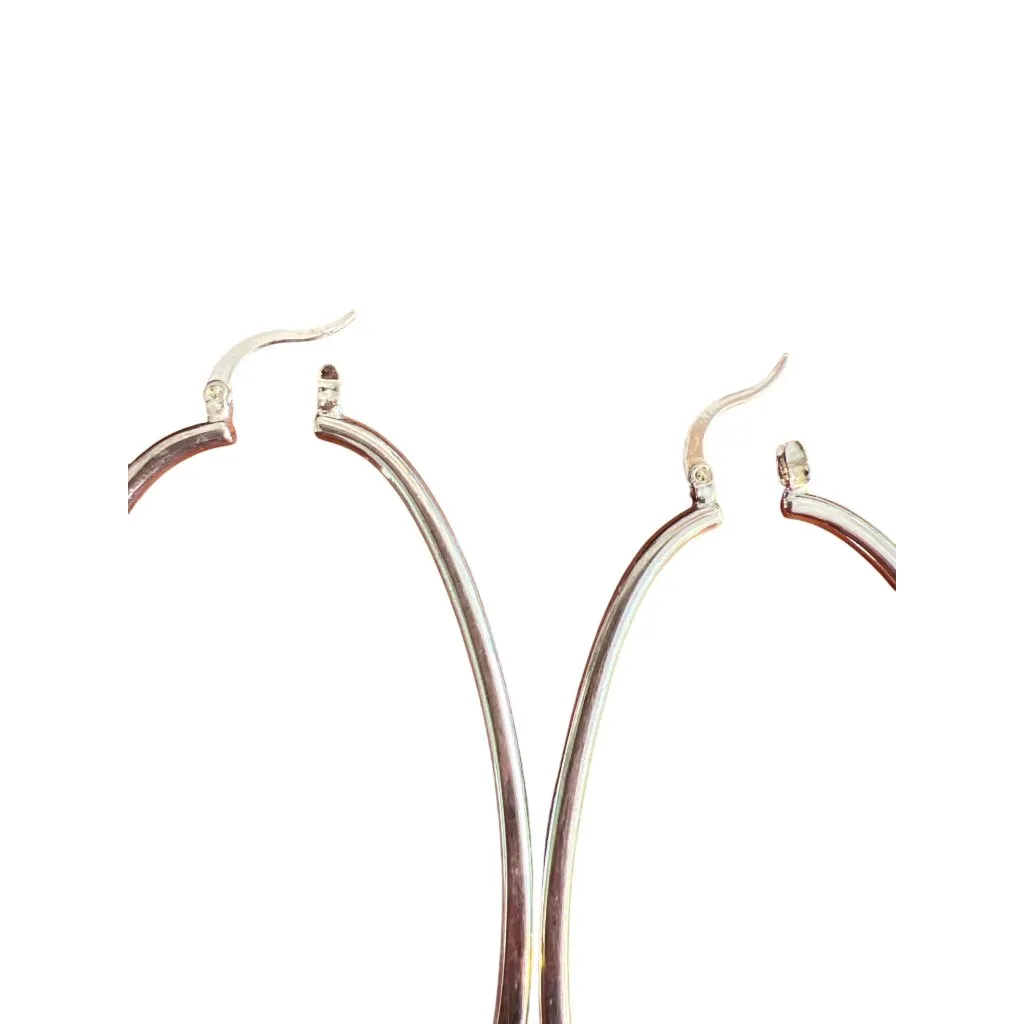 Vintage Silver Tone Long Teardrop Hoop Earrings Tight Clasp 3" Estate 14.01g - Image 3