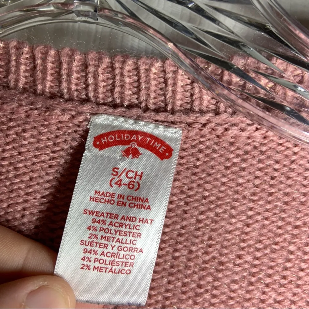 Holiday Time  Pink/White “Peace” Pullover Christmas Sweater S - Image 2