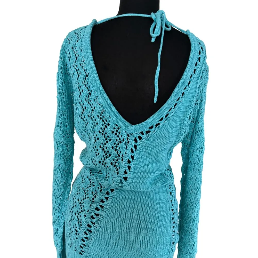 Cache Peek A Boo Metallic Kissed Knit Dbl V Tie Top Stretch Silk NWT New $118 - Image 6