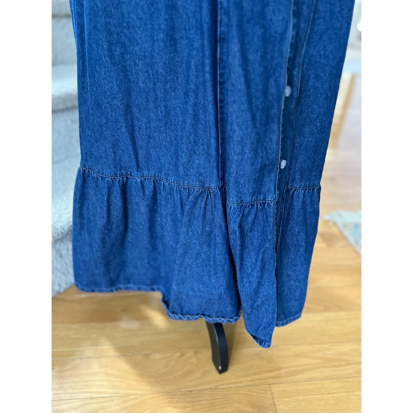 Denim Button Front Shirt Dress Flutter Hem Short Sleeve Maxi Dress Western Boho - Image 4