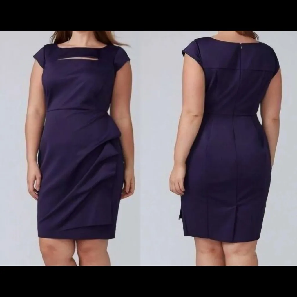 Lane Bryant Navy Blue Sheath Dress Knee Length Party Plus Size 18 Cap Sleeve - Image 10