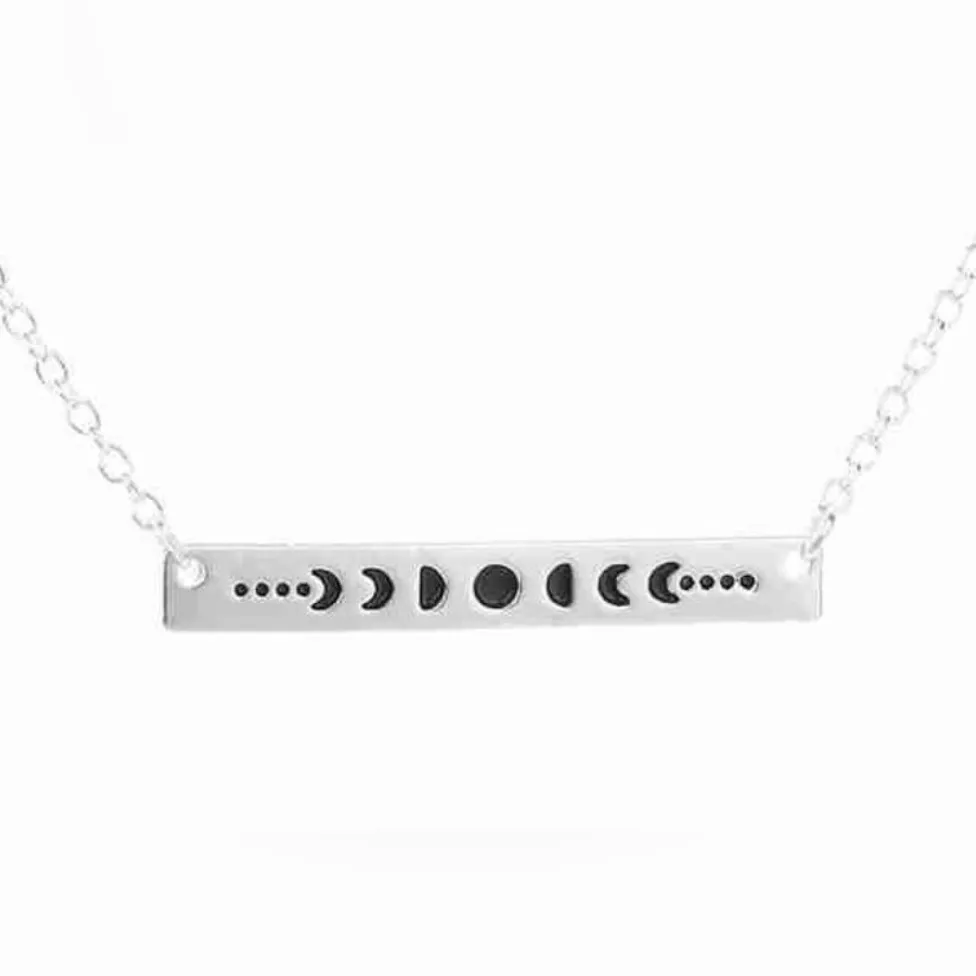 White Gold‎ Plated Celestial Necklace w/ Moon Phases Bar Pendant Necklace 16-18” - Image 12