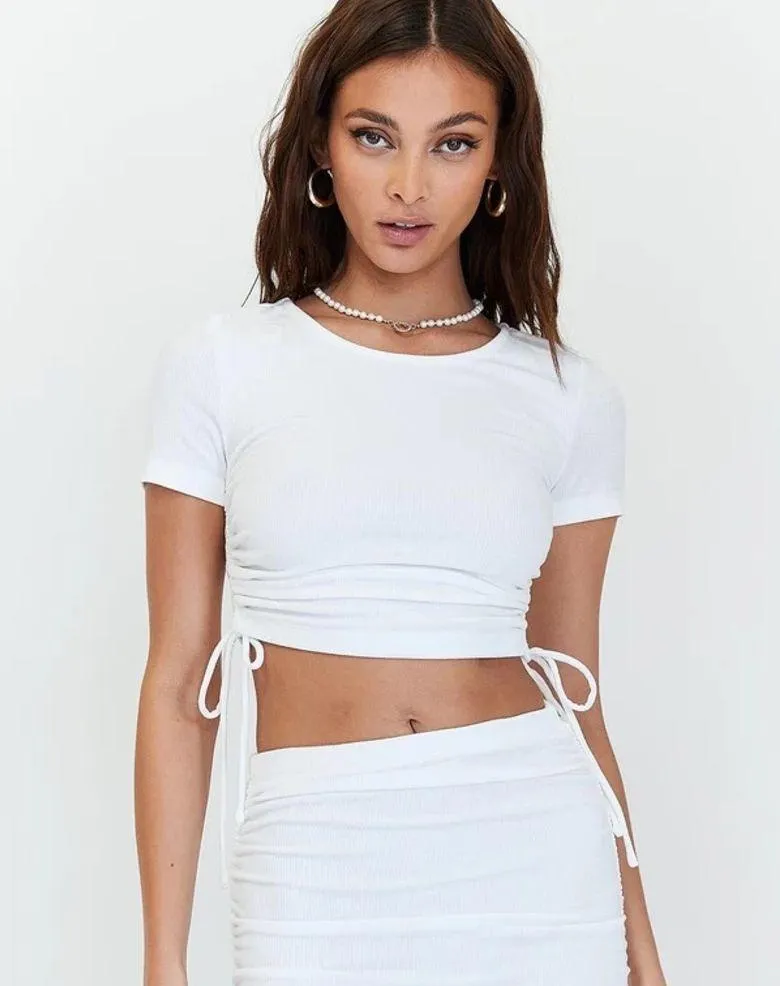 PRINCESS POLLY White Side Ruched Cropped Tee - Image 3