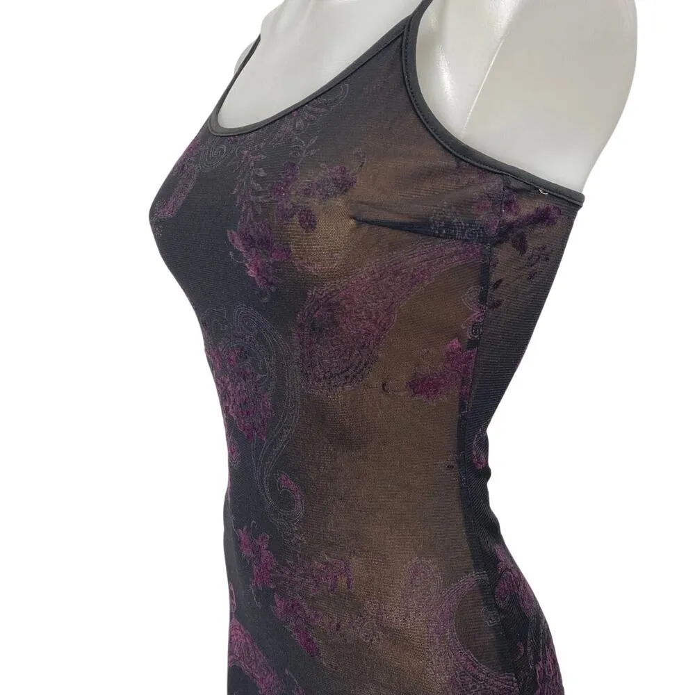 Tiger Mist Black Floral Paisley Jacquard Sleeveless Cami Mini Bodycon Dress S - Image 3