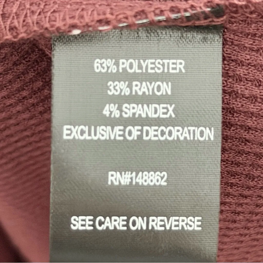 Torrid Top Waffle Thermal Knit Lace Inset Long Sleeve Babydoll Burgundy Wine - Image 11