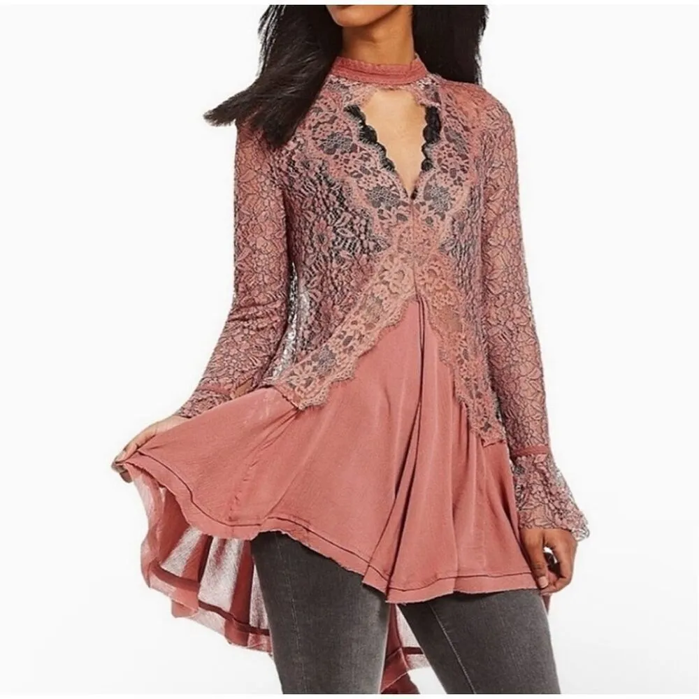 Free People Tell Tale Dusty Mauve Lace Tunic Dress Size‎ Small - Image 12