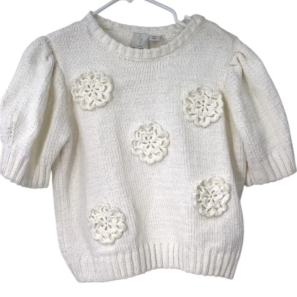 Joie | M | Knit Short Sleeve Sweater Floral Applique Crochet Top Women's - Image 2