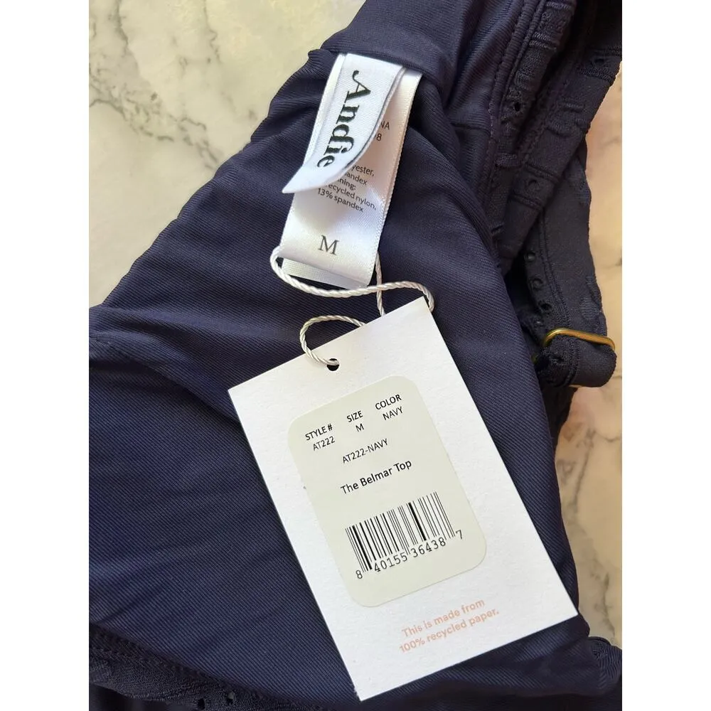 Andie The Belmar Bikini Top In Navy Eyelet M NWT - Image 4