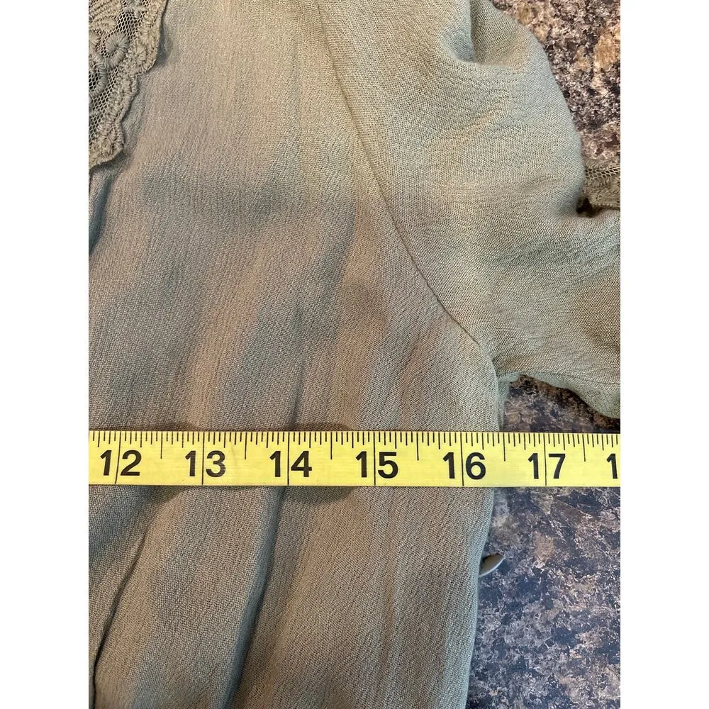 Ivy May Sage Green V Neck Maxi Dress with Lace Detailing Size Medium - Image 6