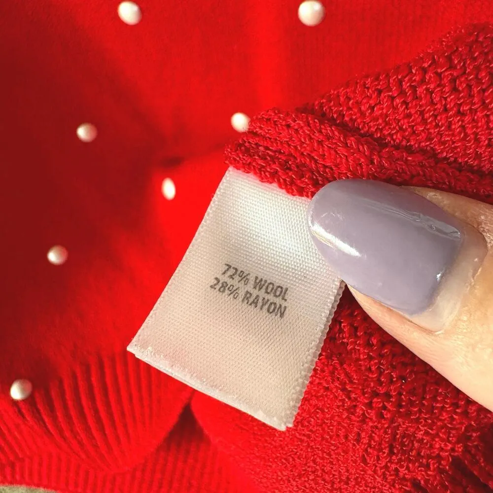 St. John Red Polka Dot Quiet Luxury Wool Blend Coastal Country Club Top Small - Image 9