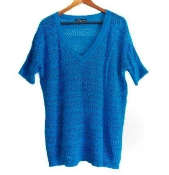 Nordstrom Cable & Gauge Sweater M Slouchy Open Weave Short Sleeve Blue - Image 1