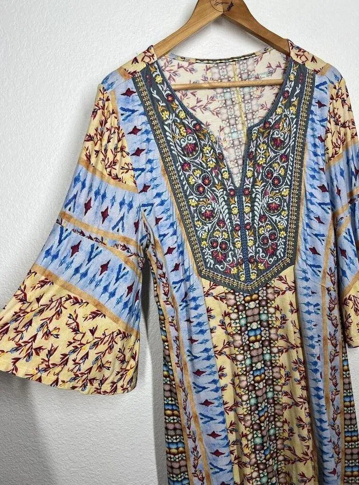 Soft Surroundings Fifi Embroidered Mixed Print Bell Sleeve Tunic Top Size Medium - Image 2