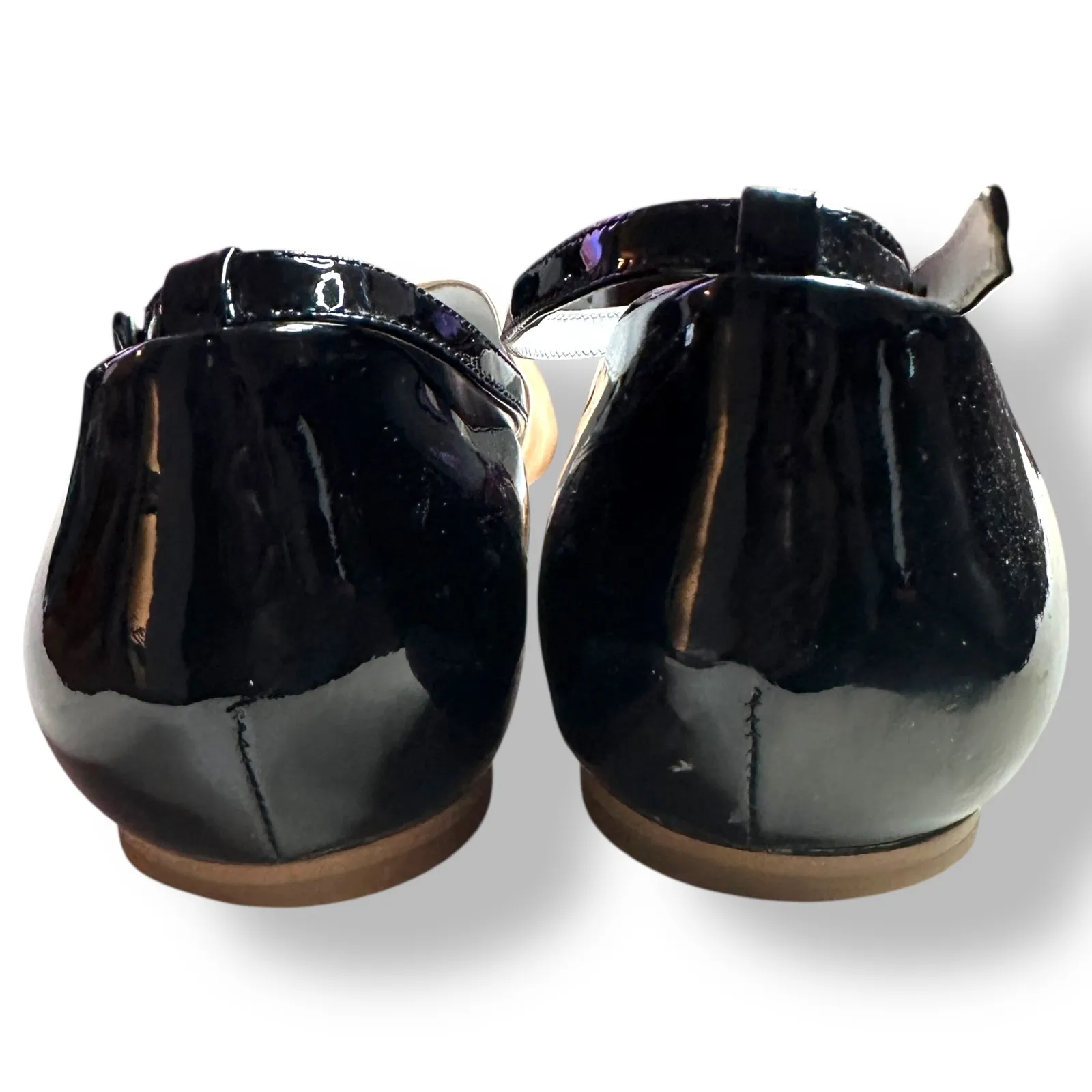 Shoes of Prey Women's Tan Black Patent Leather T Strap Ballet Flats Size 11.5 W - Image 5