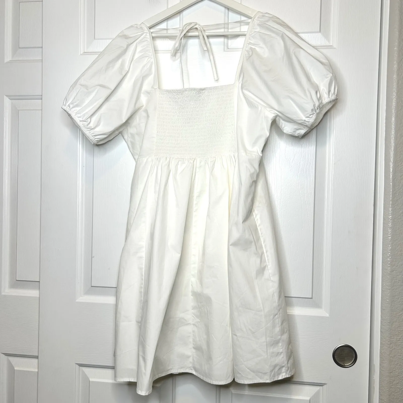 Draper James White Square Neck Puff Sleeve Smocked Babydoll Dress XL - Image 4