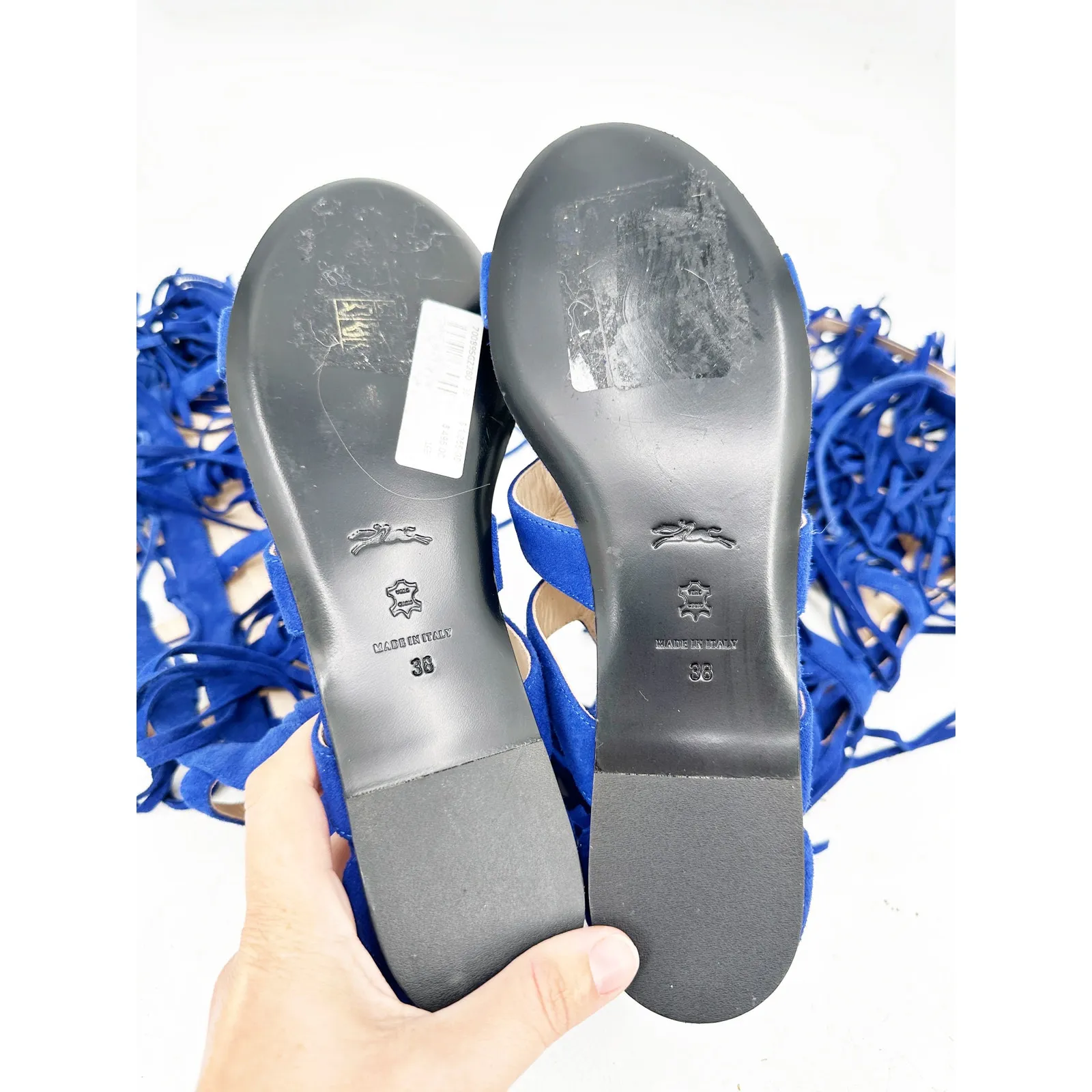 Longchamp Blue Ghillie Lace-Up Fringe Gladiator Sandal - Image 4