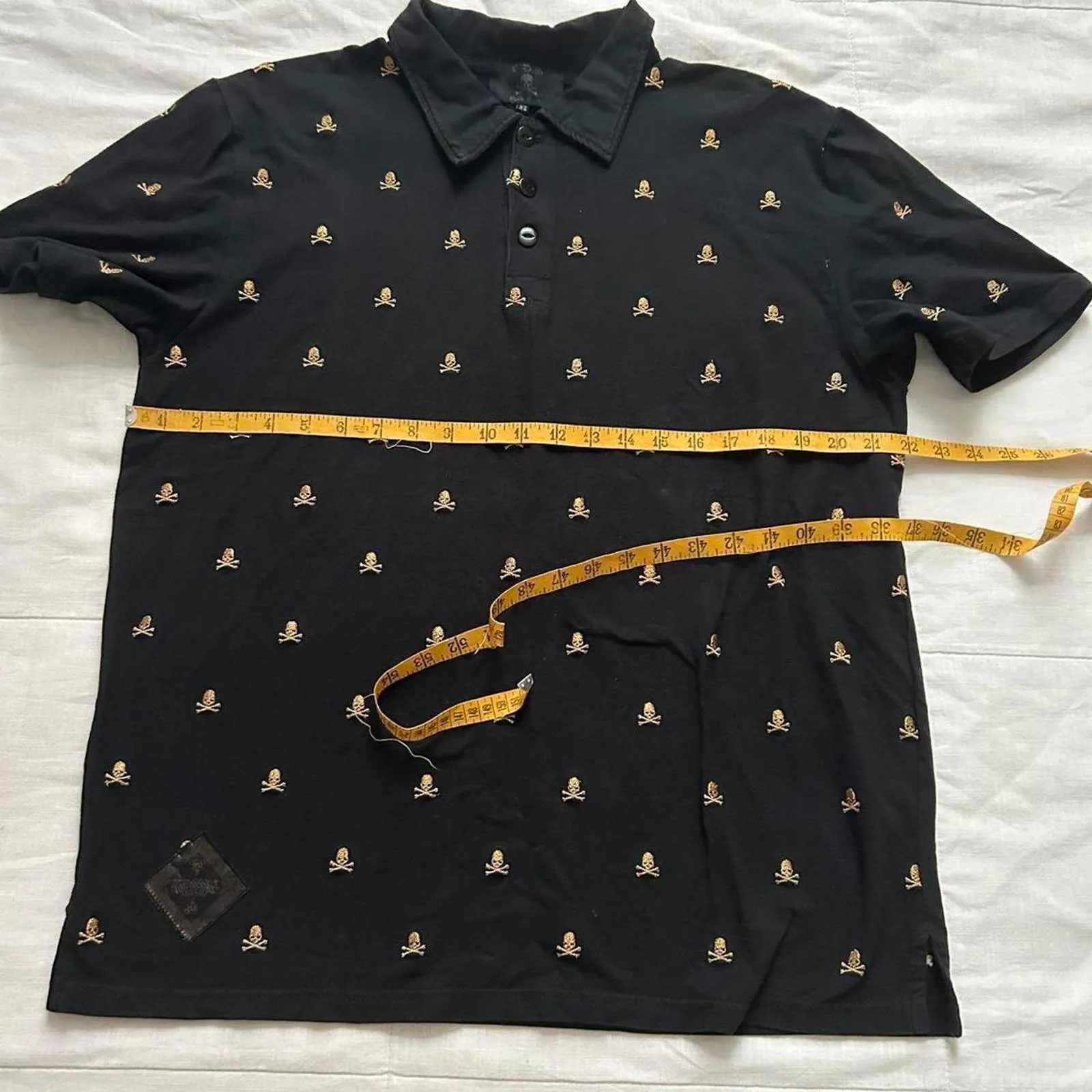 Japanese brand Black and gold skull embroidered polo shirt Size L - Image 7