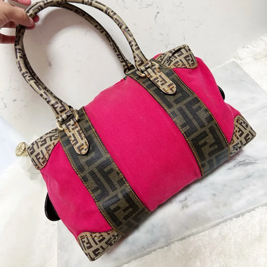 Authentic Fendi RARE Barbie Pink & Monogram Forever Bauletto Boston Bag - Image 13