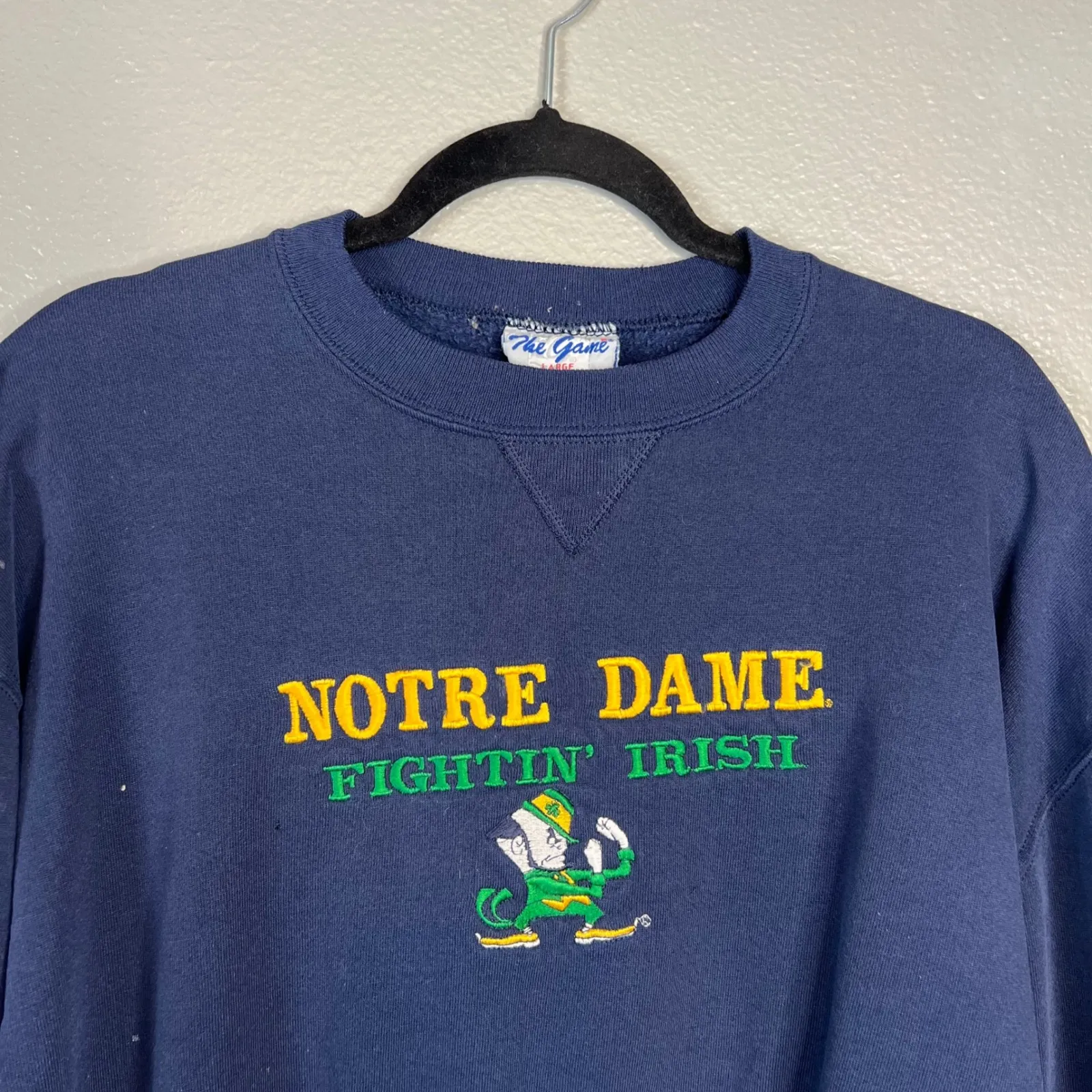 Vintage Notre Dame Fighting Irish Crewneck Sweatshirt The Game Large Blue - Image 4