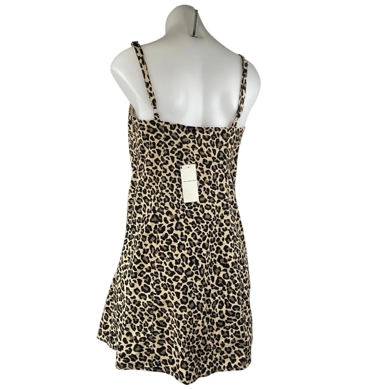 NEW Abercrombie & Fitch Brown Black Leopard Sleeveless Cami Mini A-Line Romper M - Image 2