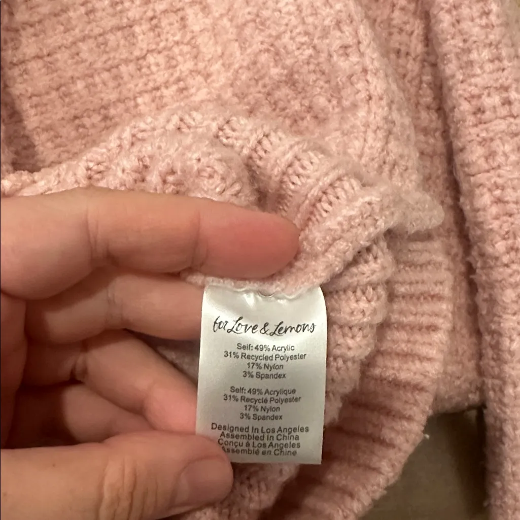 For Love And Lemons Madeline Pink Turtleneck Cropped Knit Sweater Women’s Sz M Size M - Image 8