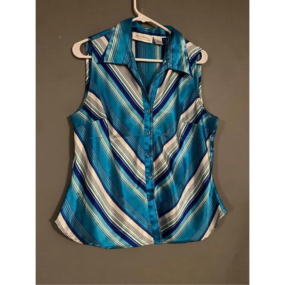 Giorgio Fiorlini Collection Chevron Print Button Up Sleeveless Top Large Blue - Image 2