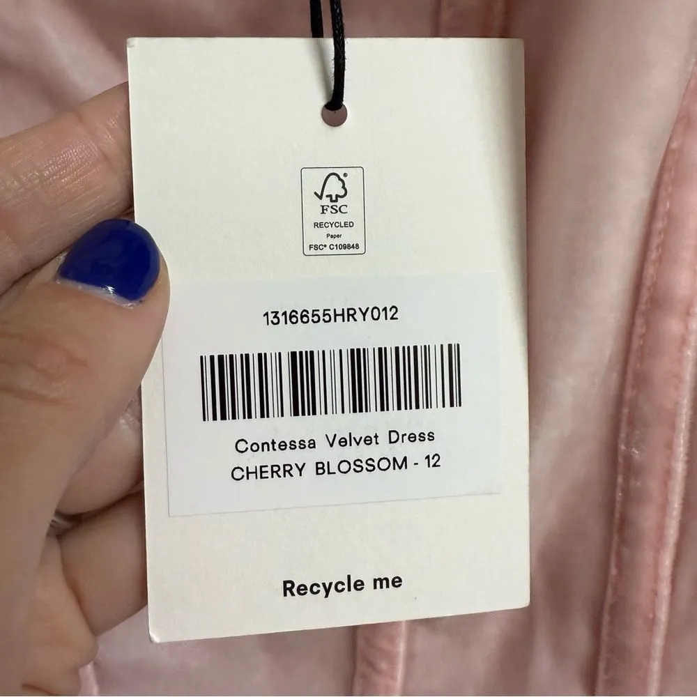 BNWT REFORMATION Contessa Velvet Dress Cherry Blossom Size 12 - Image 5