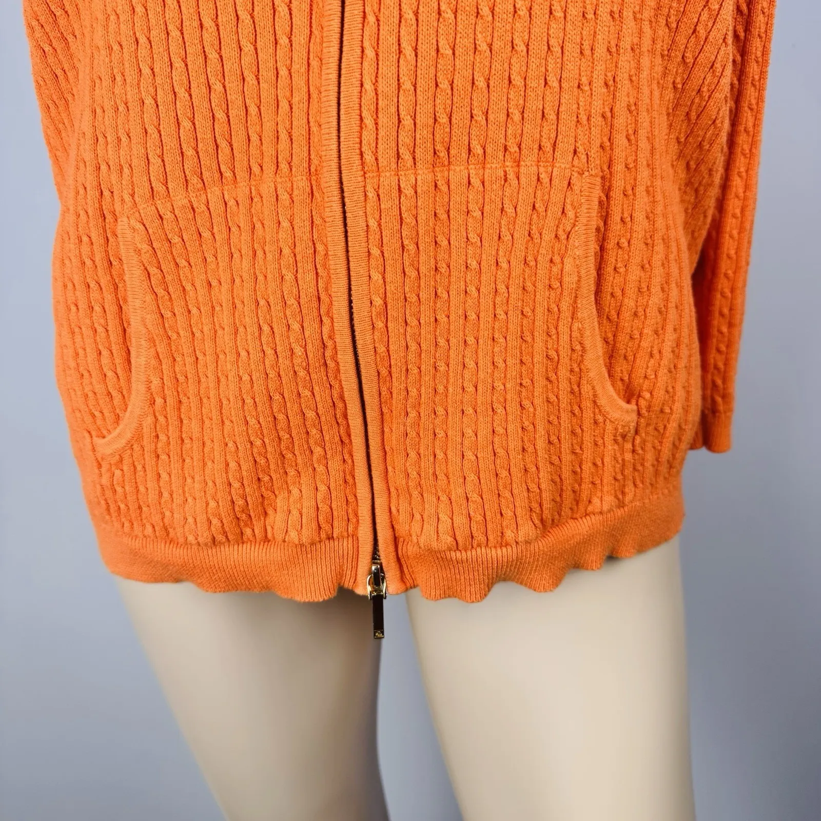Ralph Lauren Womens Zip Up Cable Knit Cardigan Sweater Sz Lg‎ Orange Gold Accent - Image 4