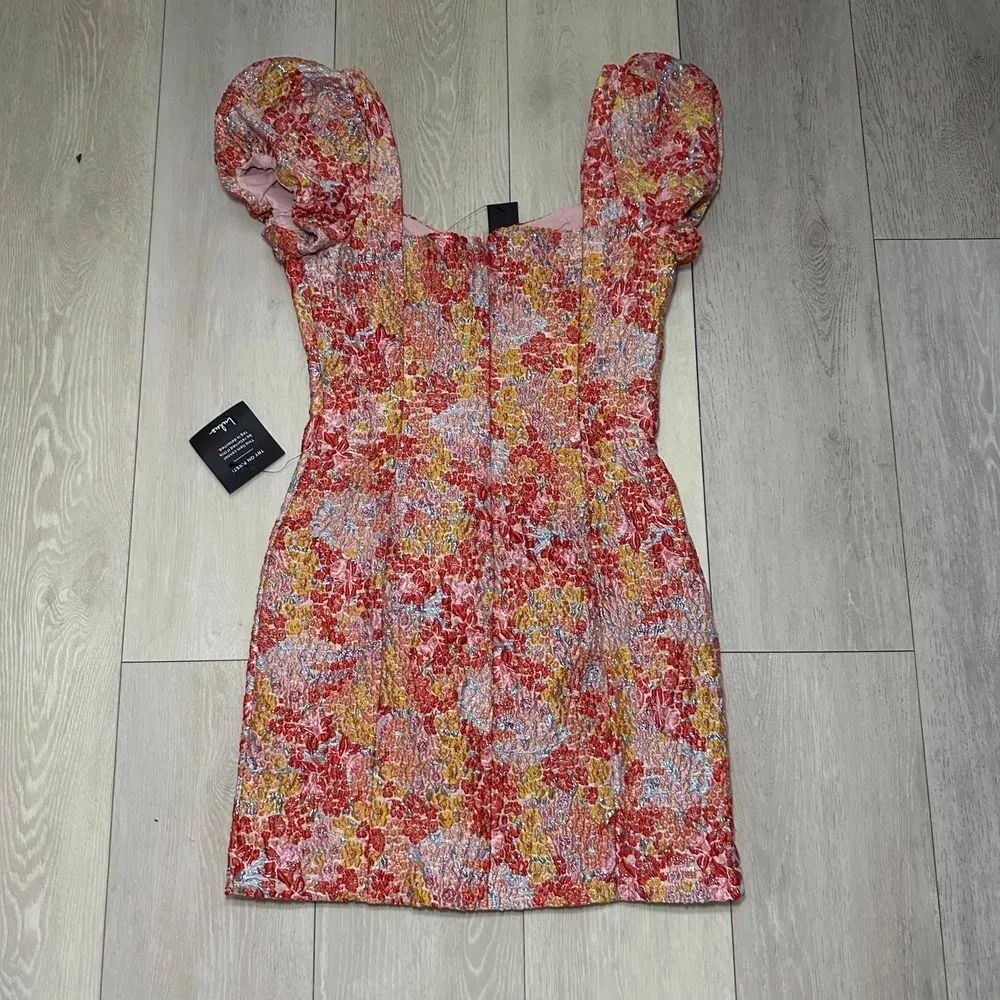 NWT Lulus floral jacquard mini vacation‎ going out dress colorful size small - Image 6