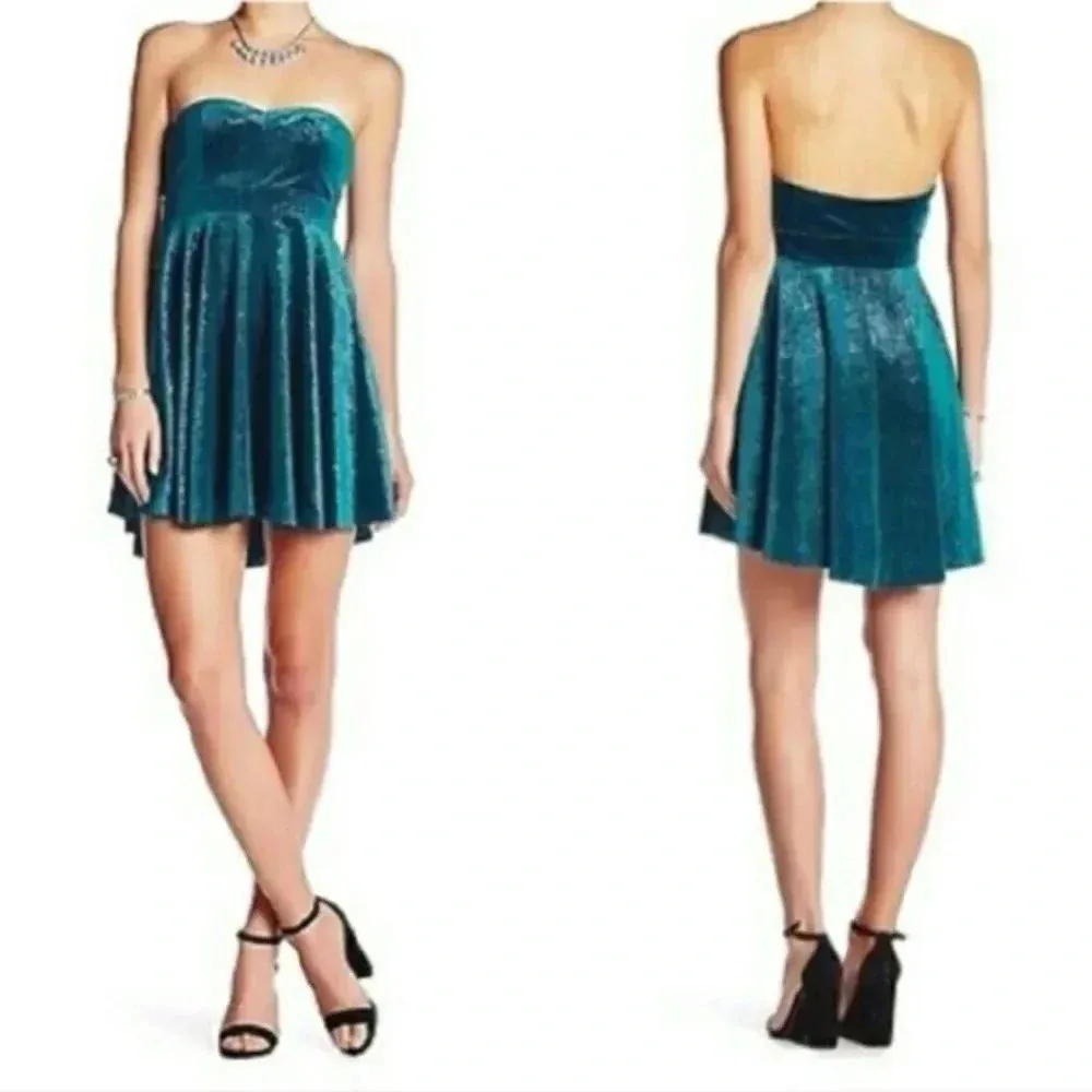 Free People Turquoise Shatter Shine Velvet Tube Sparkle Strapless Dress Size M - Image 3