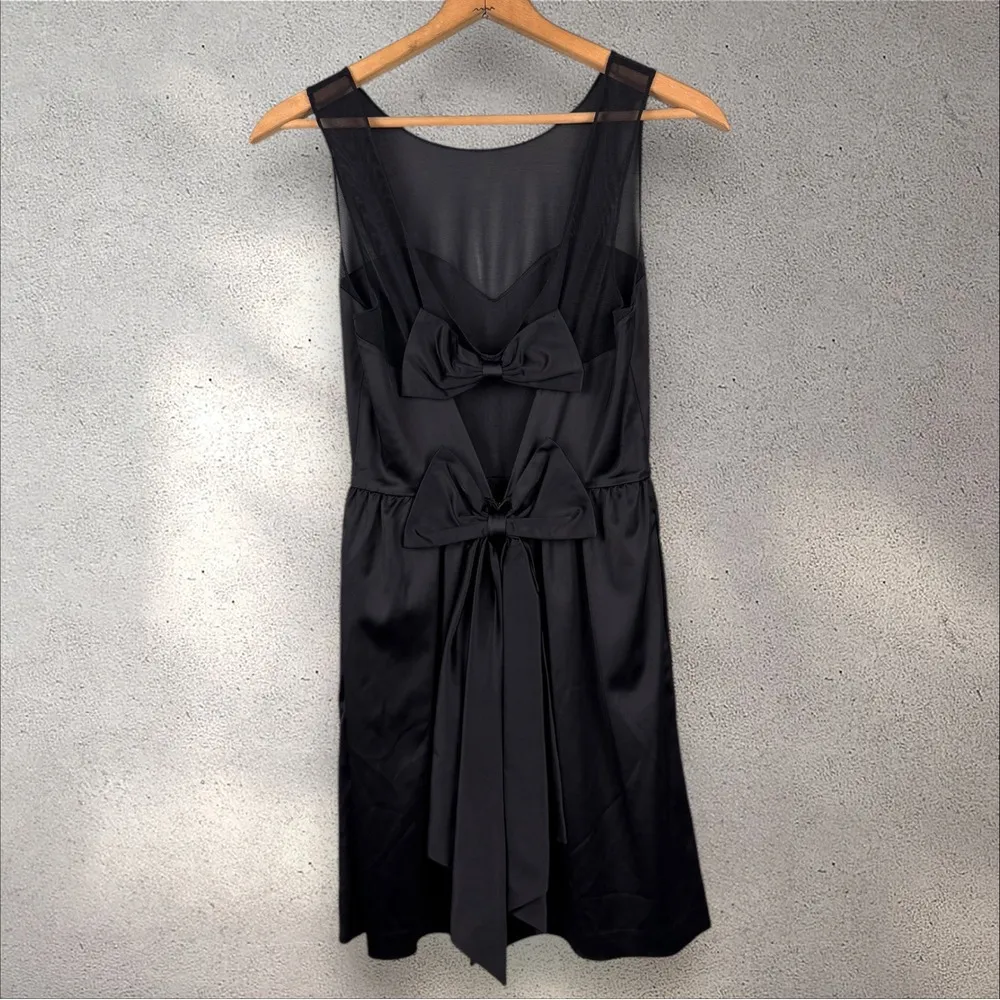 Erin Fetherston Winona Bow Back Mini Dress‎ Satin Sweetheart Sz 8 Black - Image 6