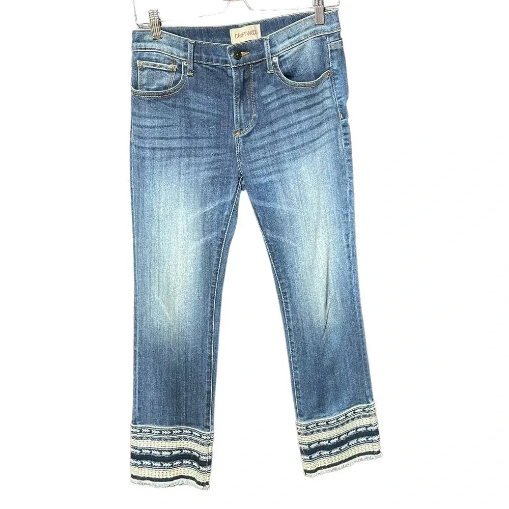Driftwood Colette Cropped Embroidered Jeans Size‎ 27 - Image 3