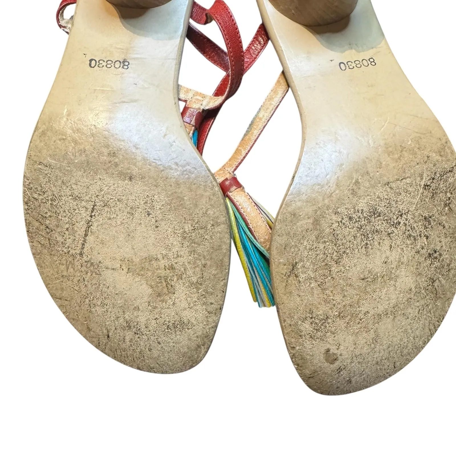 Golo Wedge Sandals Womens Size 10‎ Red Leather Tassel Ankle Strap Made in Italy - Image 10