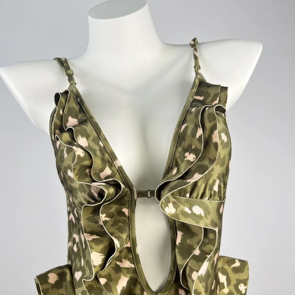 $485 NWT Zimmermann Ruffled Green Leopard Swimsuit One Piece Size 1 - Image 3
