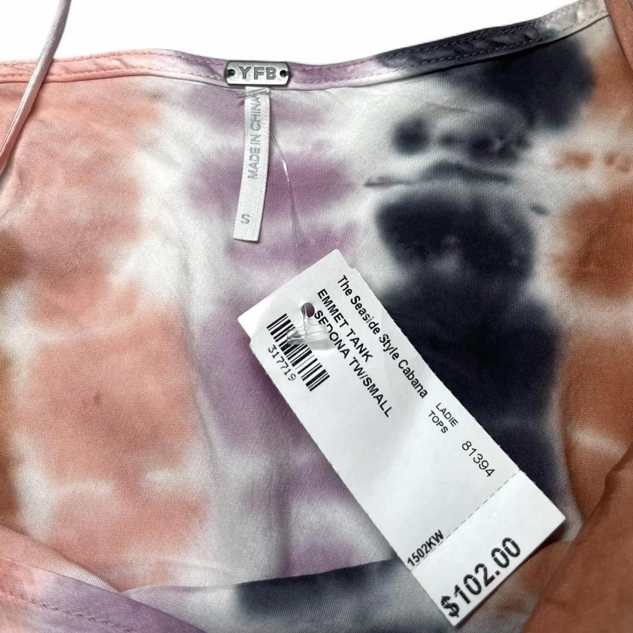 NWT! YOUNG FABULOUS & BROKE YFB-Emmet Tank in Sedona Orange Black Tie-dye Top Size S - Image 5