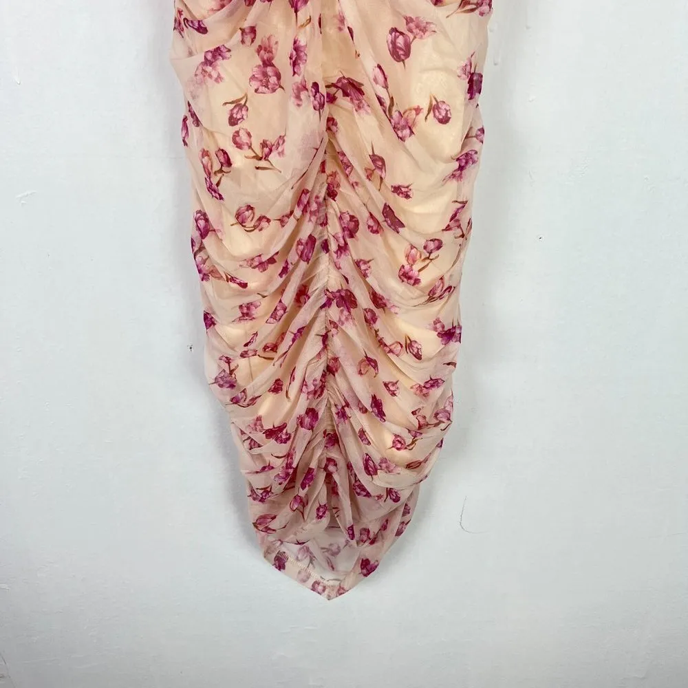 NWT SBetro Lace Up Front Ruched Floral Mesh Dress Mini Size Large L NEW - Image 4