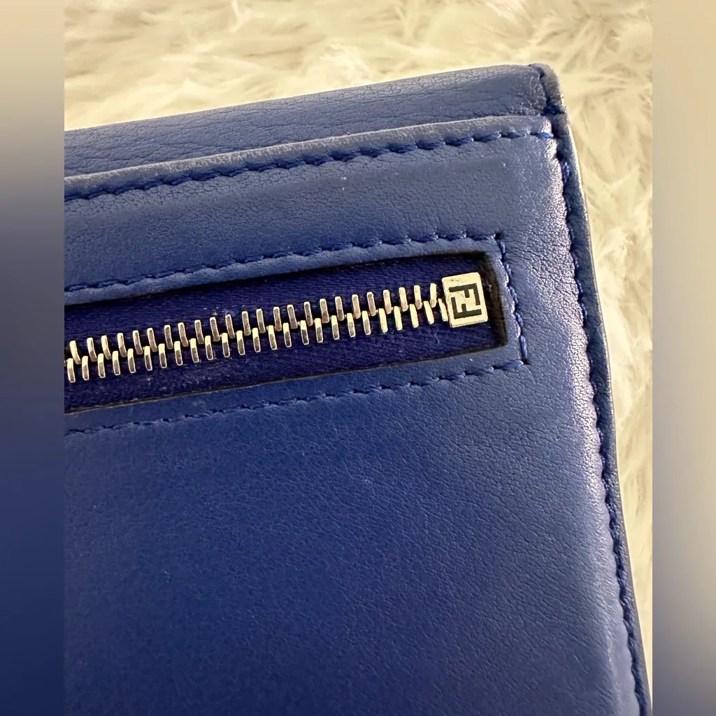 Authentic FENDI continental‎ blue leather wallet - Image 4