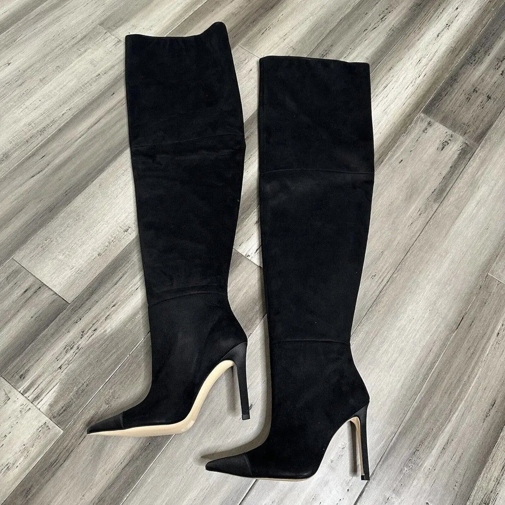 NWT Good American Suede Over the Knee Slouch Boot Women's Black Size 5.5 - Image 2